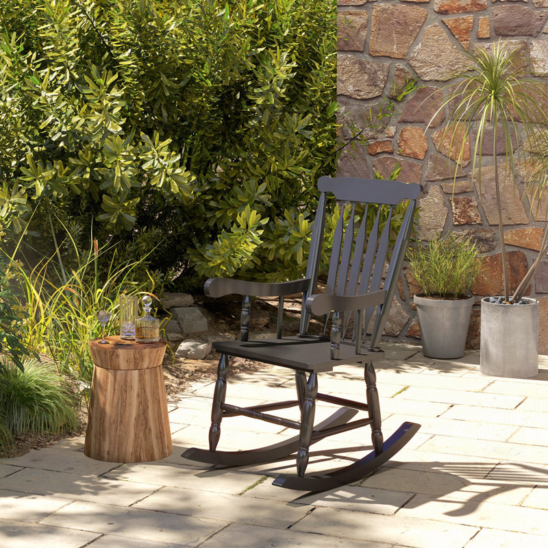 Chaise berçante d'extérieur en bois, Noir