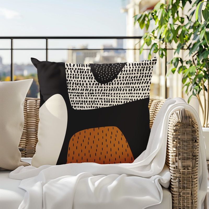 Coussin carré intérieur / extérieur pia, H 15 po x l 15 po, Burnt Orange/Black/Off-White