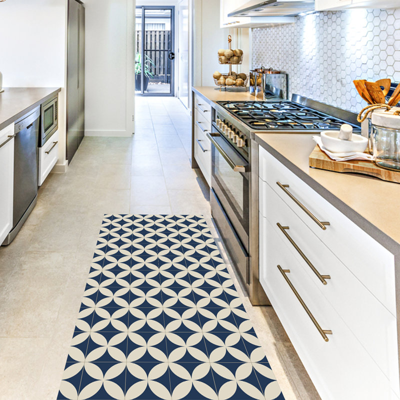 Lankford Geometric Water Resistant Non-Skid Kitchen Mat, Rectangle 147W x 100L cm