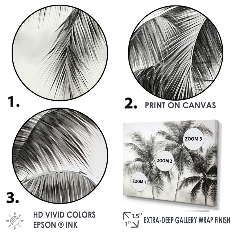 Black and White Palm Tree Canvas Print with Black Frame