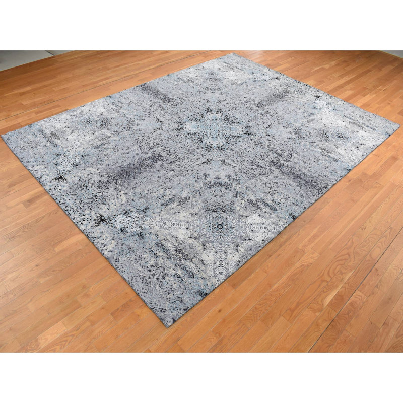 Tapis gris nouvel âge en soie 9 pi 1 po x 12 pi 2 po Stonehouse