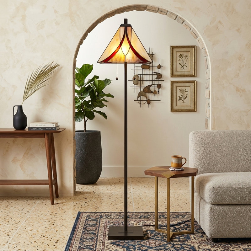 Floor Lamp with Double Pull Chains, Brown/Cream