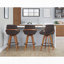 Tabouret de bar pivotant à hauteur fixe, en bambou en noyer et similicuir marron, avec repose-pieds ronds en métal noir, lot de 1