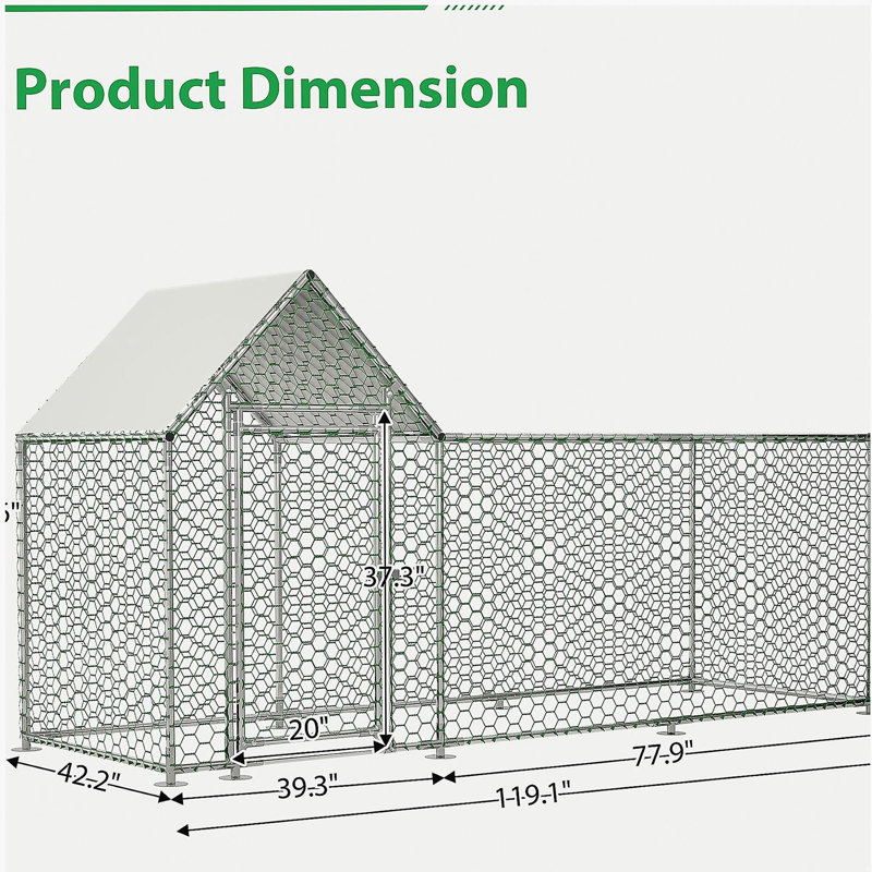 Cage à poulailler avec poulailler 10 x 3 pi, H 59,55 po x l 119,05 po x P 42,2 po