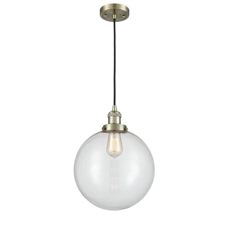 Luminaire sphère suspendu 1 lumières simple Lorene, Transparent, Ampoule non incluse, Laiton antique
