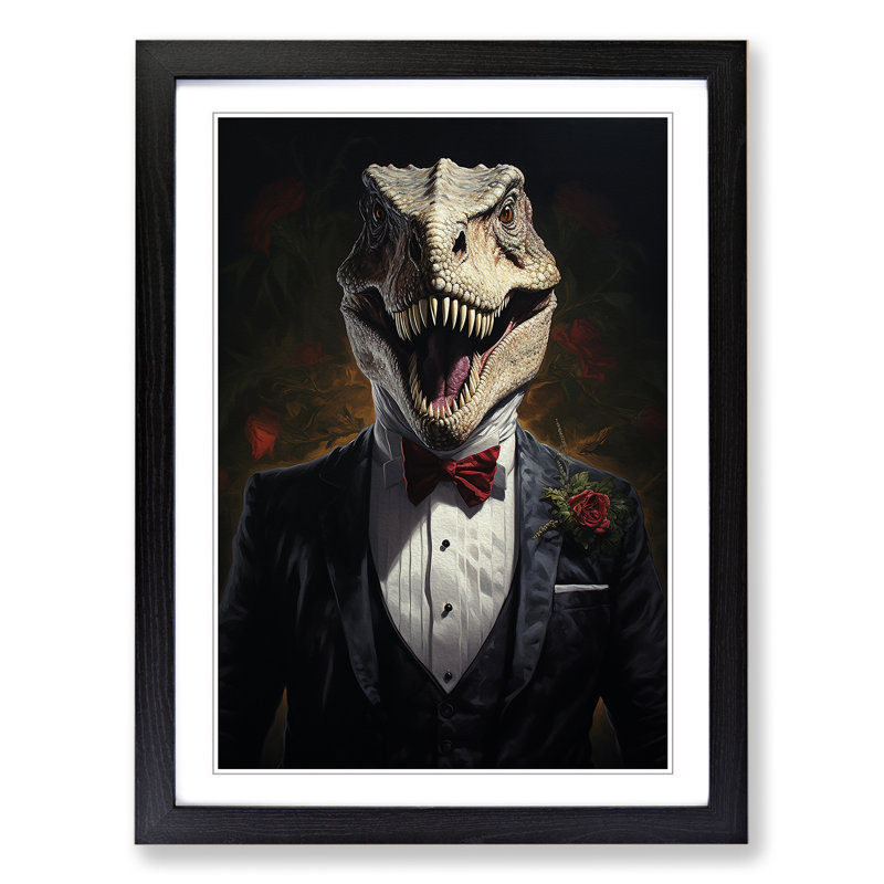 Tyrannosaurus Rex Gothic - Single Picture Frame Print on Wood, Black, 64cm H x 46cm W x 2cm D