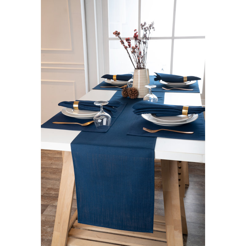 D'Moksha Homes Plain Faux Linen Table Runner, Navy Blue, 72" x 13"