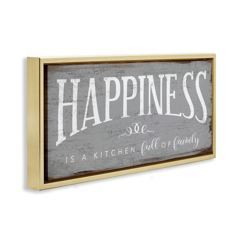 "Happiness is A Full Kitchen", art mural encadré sur toile flottante par Daphne Polselli, Cadre flottant métallique doré