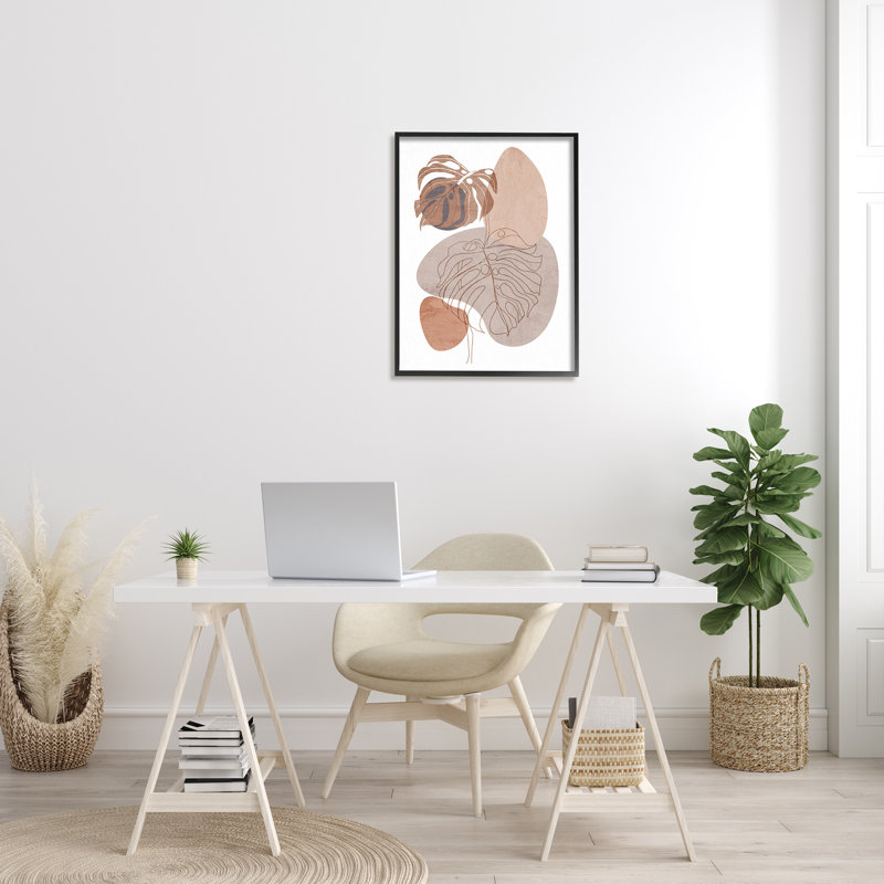 Abstrait, plante ronde, formes rondes, désert, terre cuite - impression sur bois, H 30 po x l 24 po x P 1,5 po