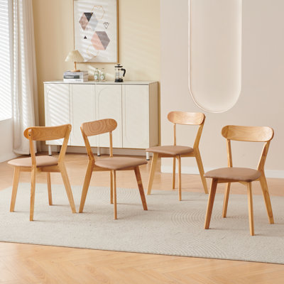 100% Solid Wood Dining Chairs Set Of 4, Wooden Kitchen Chairs, Open Back, Mid-century Modern Chairs For Farmhouse, Kitchen, Dining Room, Natural