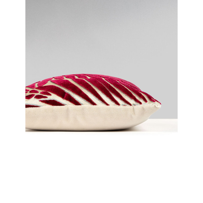 PLUMES / VELVET PILLOW, Cerise/Beige, Rectangular, 14" H x 22" W