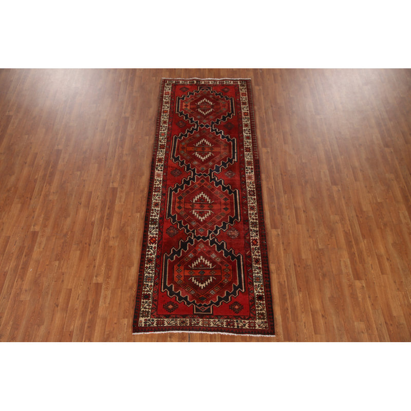 Geometric Red   Runner Rug 4x10