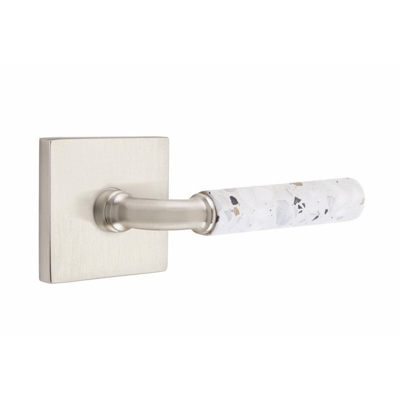 Ensemble de leviers de passage Emtek Select, rosette carrée, tige R-Bar, poignée en marbre blanc, gauche, Droite