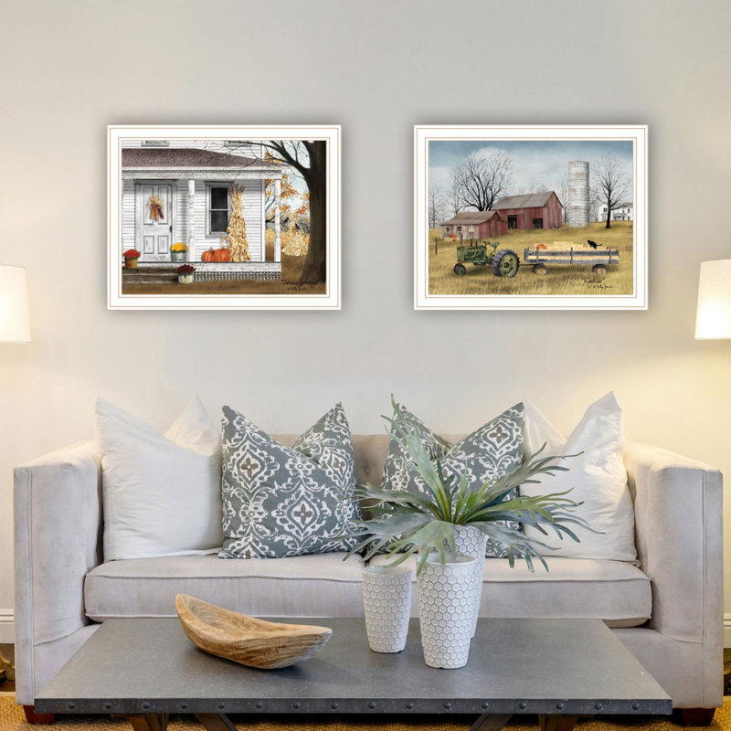 "Trendy Decor" 4U 2 pièces Vignette Autumn Greetings, art mural encadré blanc pour le salon, Blanc