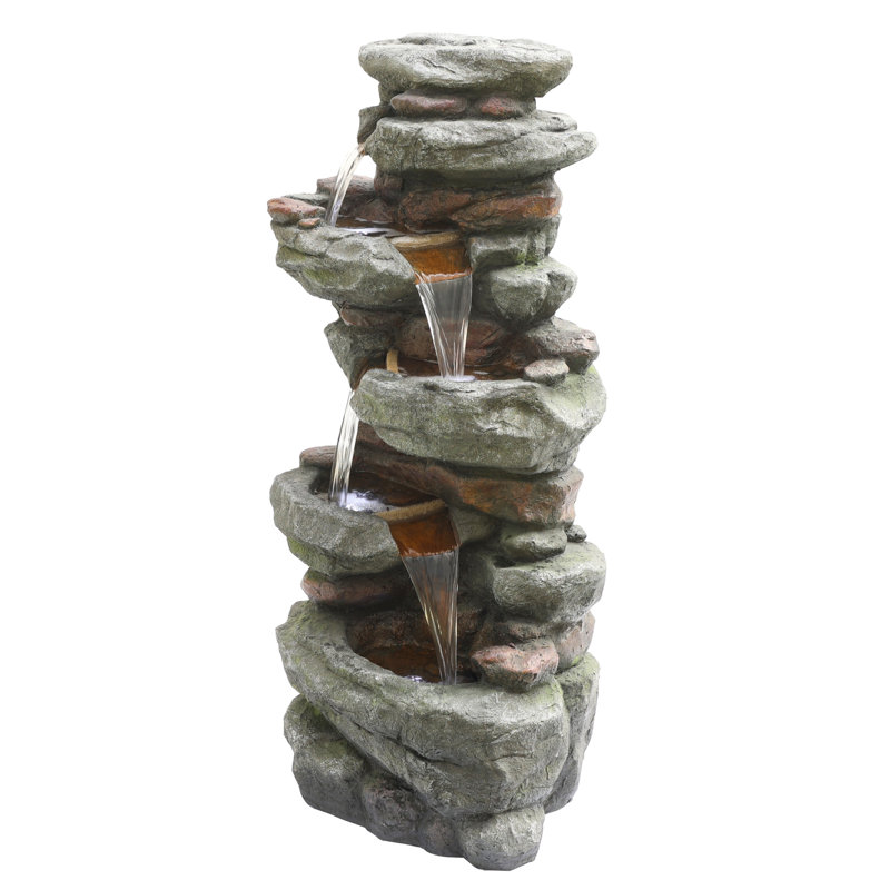 Outdoor Rock Fountain with Lights
