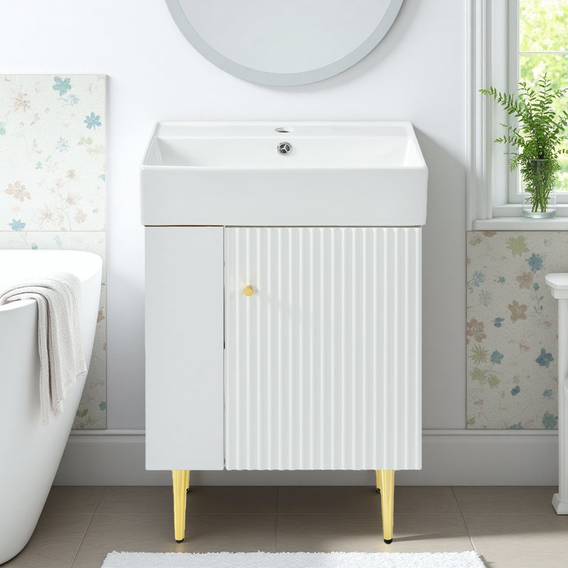 21.6" Bathroom Vanities, Freestanding Vanity with Single Sink, White