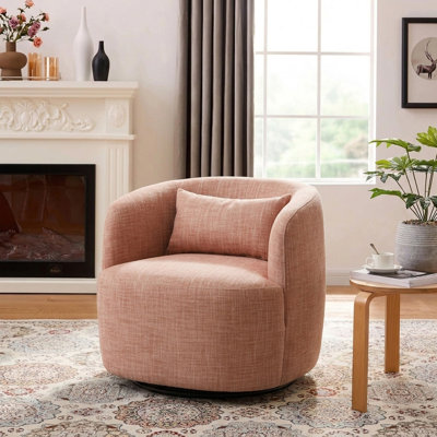 Fauteuil demi-tonneau pivotant tissé en lin texturé Jaydin Coral