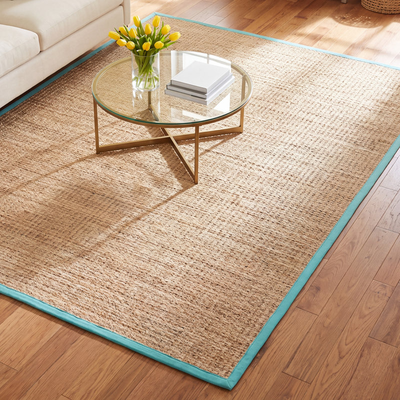 Oxnard Auckland Bamboo Slat/Seagrass Natural/Teal Area Rug, Rectangle 5' x 8'