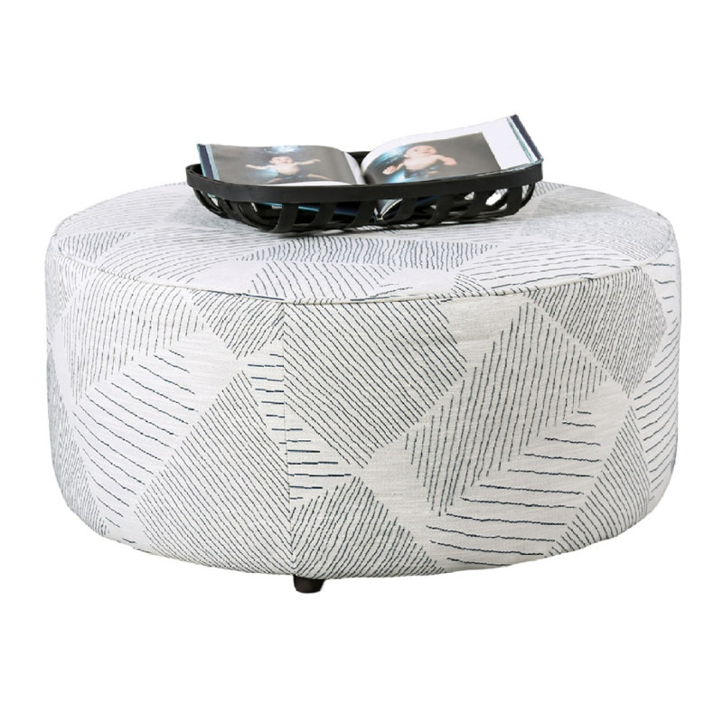 Repose-pieds rond avec garniture de style transitionnel gris et bleu marine