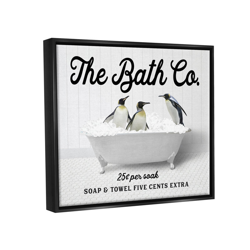 «Bubble Bathaign Penguins», art mural encadré sur toile flottante par lettré et doublé, Noir, H 25 po x l 31 po x P 1,7 po