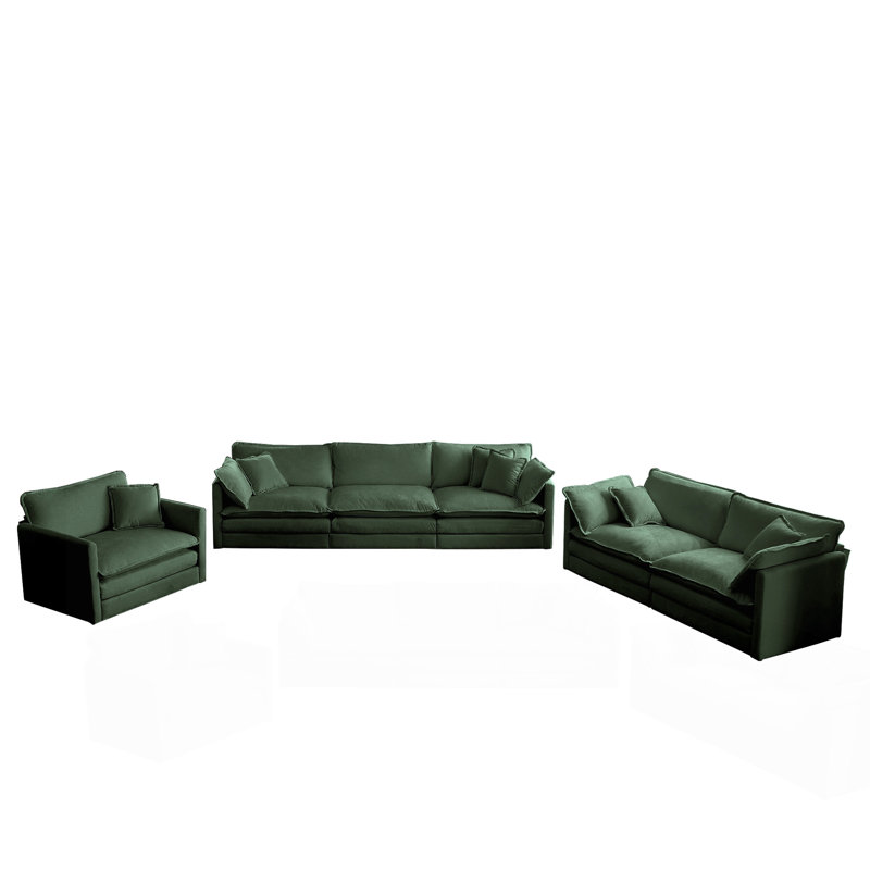 Canapé moderne, ensemble de canapé modulaire à assise très profonde 3 pièces pour salon, canapé surdimensionné, canapé 3 places, causeuse et canapé simple, chenille verte