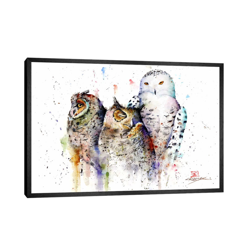 Owls Don't Sleep by Dean Crouser - Floater Frame Painting on Canvas, Black