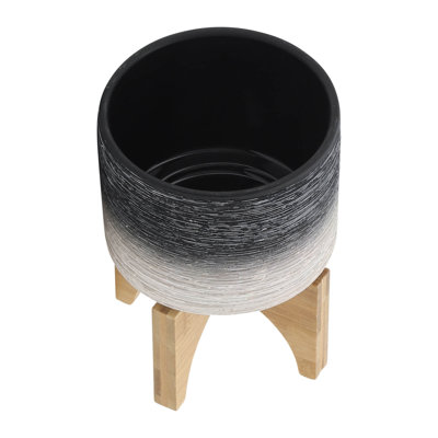 Ceramic 5" Planter On Wooden Stand