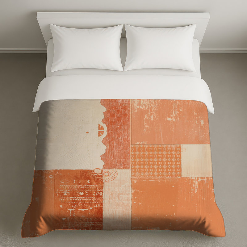 Housses de couette orange et beige, Grand lit