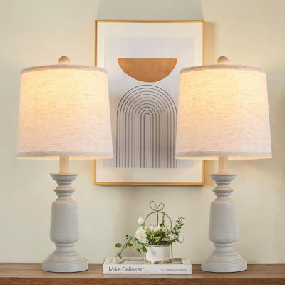 Modern farmhouse table lamp bedside reading light, living room end light, bedroom night light, antique gray, with fabric lampshade, light bulb does not include a set of 2 lamps