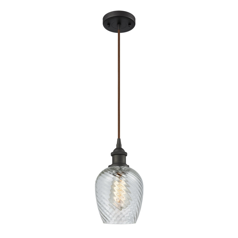 Lyman 1 - Light Single Pendant, Clear Spiral Fluted, Oil Rubbed Bronze, No Bulb Included