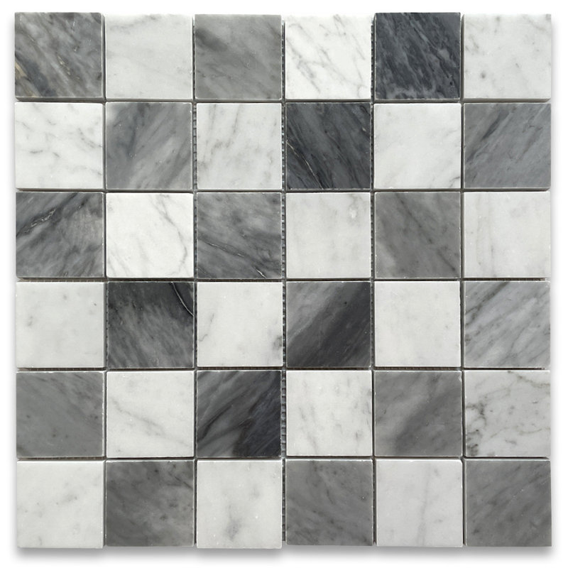 Carreau mural à motif mosaïque 11 po x 11 po Carrara, Blanc / gris
