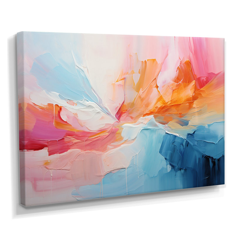 «Pink Bliss Sunset Celebration», art mural abstrait, Toile tendue, H 34 po x l 44 po x P 1,5 po