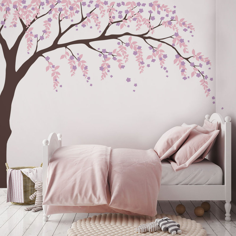 Adhésif décoratif saule avec fleurs de cerisier, Beige / brun / mauve pâle