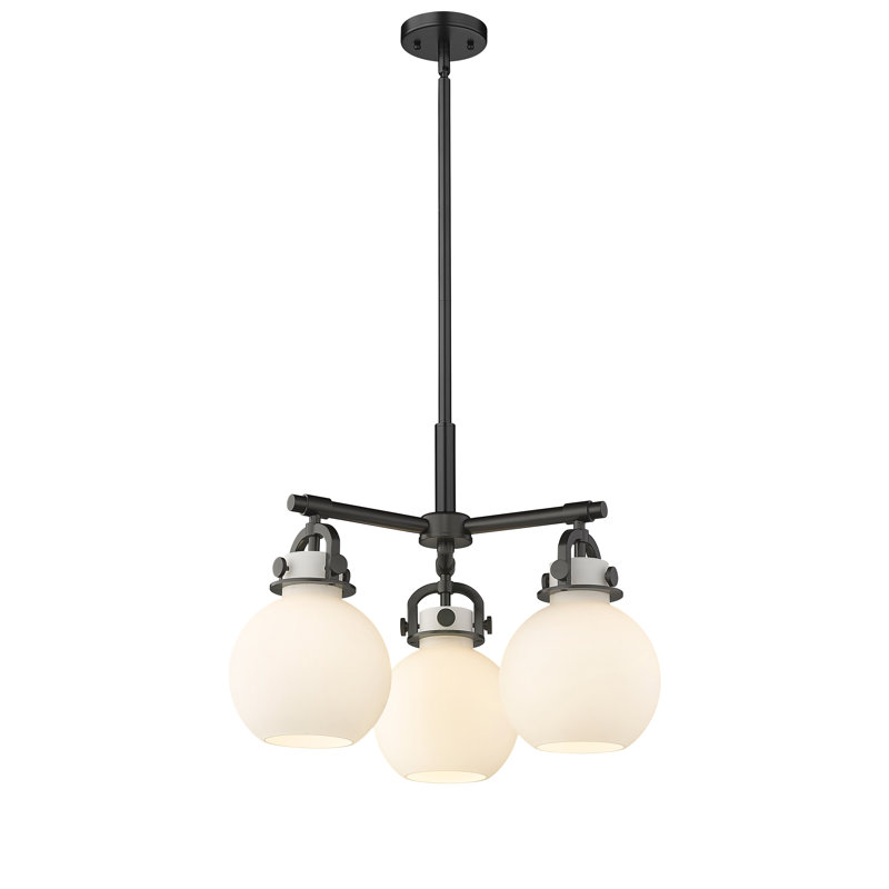 Luminaire suspendu sur tige 3 lumières Lantz, Blanc mat, Noir mat