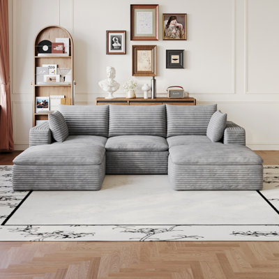 102" L-Shaped Sectional Sofa Boneless Couch, U-Shaped Cloud Sofa with Moveable Ottoman,  Deep Seat Cloud Couches for Living Room, Bedroom,No Assembly