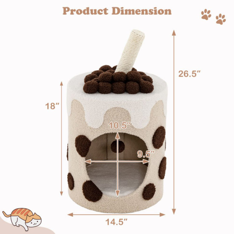 Bubble Tea Cat Tree Tower With Scratching Post, Coffee