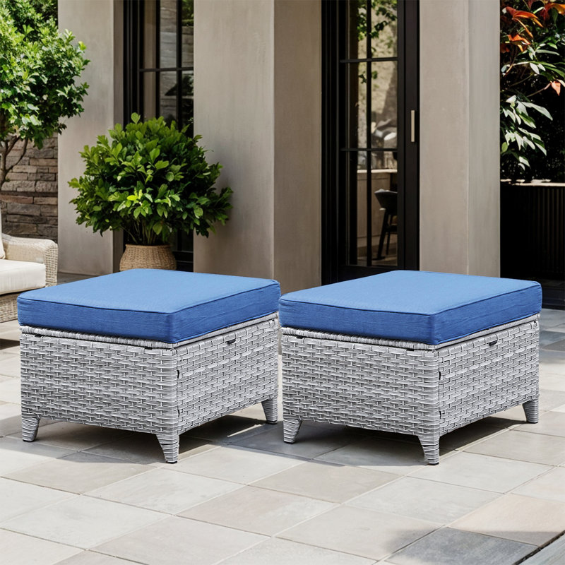 Repose-pieds d'extérieur avec coussin Bonia, Bleu marine