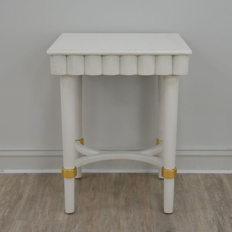Manya Solid Wood End Table, White/Gold