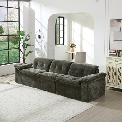 Chenille Modular Convertible Compressed Sofa with Ottoman