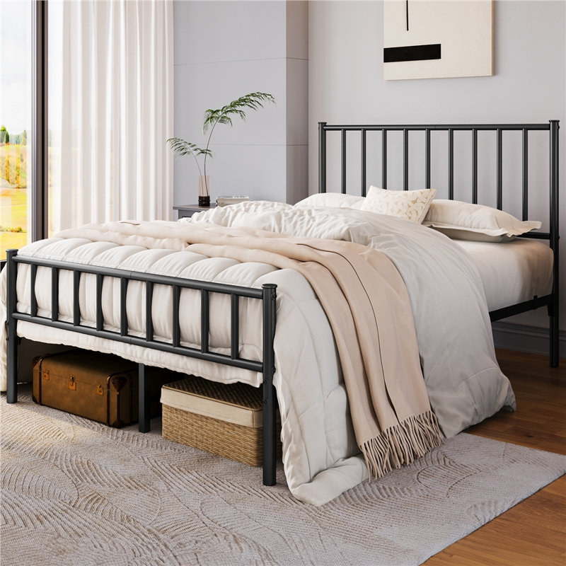 Birmati Metal Platform Bed Minimalist Bed Frame with Headboard and Footboard, Full, Black