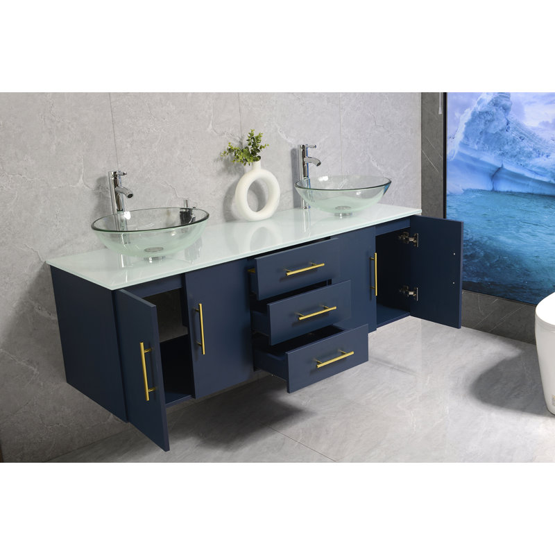 Ensemble de meuble-lavabo mural double, Bleu