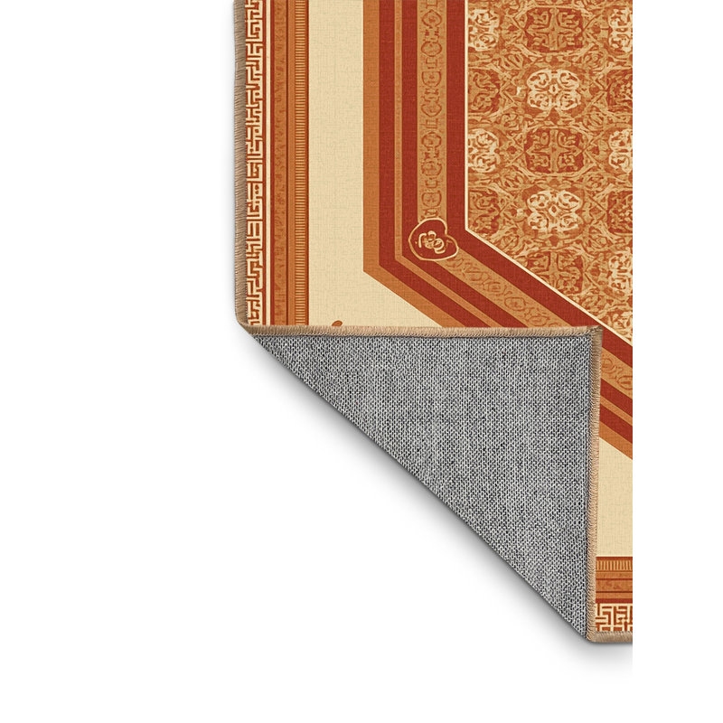 Tapis oriental traditionnel lavable à la machine en brun Madiun - reliure brun clair, 8 x 12