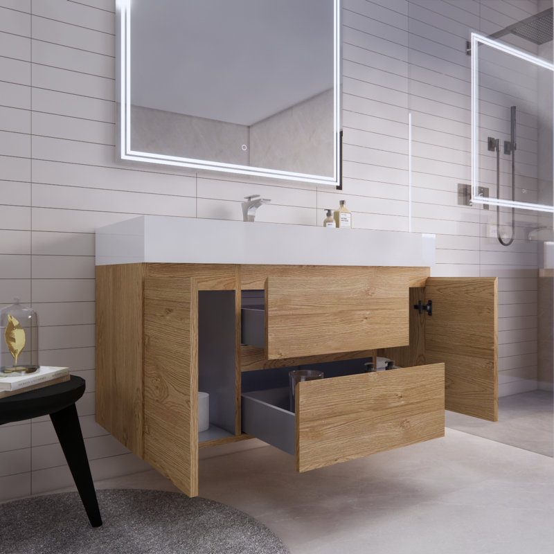 Babajide Bathroom Vanity with Acrylic Top, New England Oak