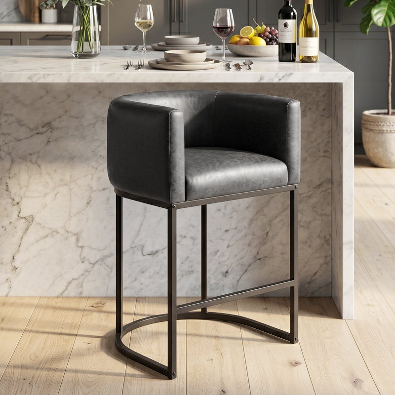 Tabouret de bar rembourré en similicuir, Graphite