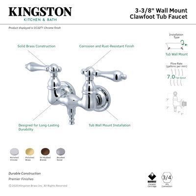 Kingston Brass Vintage Two-Handle 2-Hole Tub Wall Mount Tub Faucet