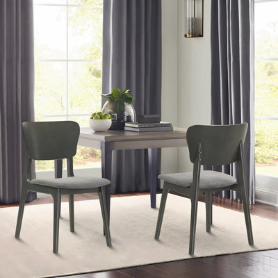 Wood Dining Chair In Gray Finish With Gray Fabric - Set Of 2