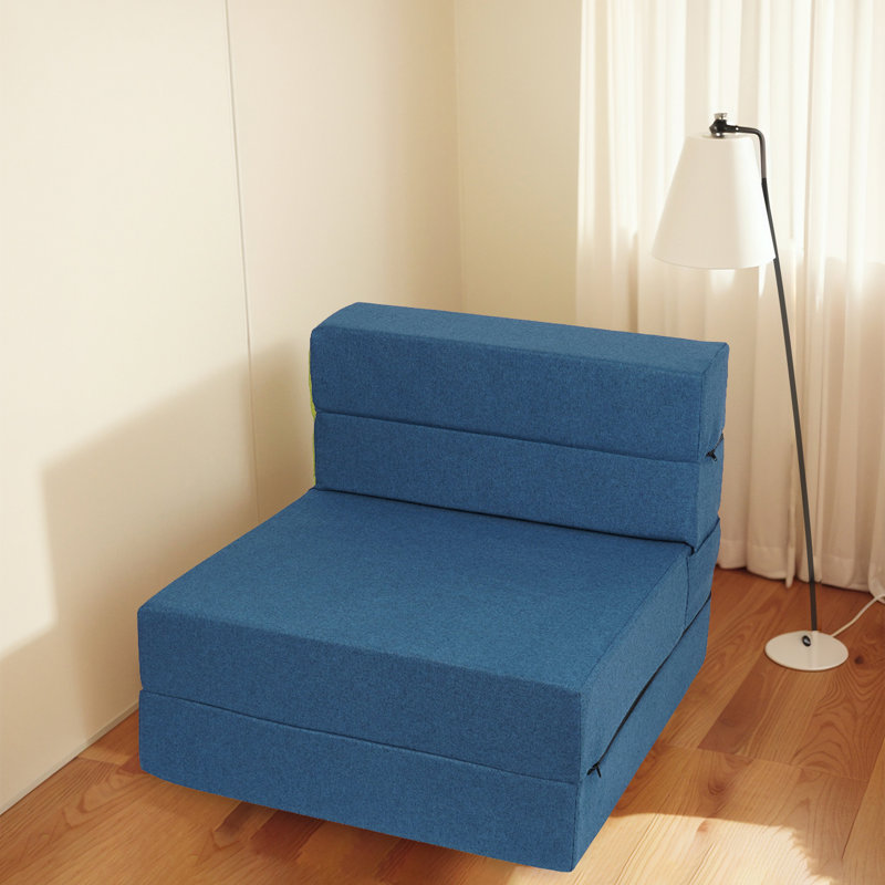 Fauteuil à billes convertible Graciela: canapé-lit simple transformable avec matelas en mousse à mémoire de forme, Bleu