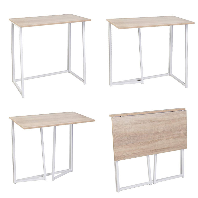 Tyonna Metal Base Writing Desk, Natural Wood/White