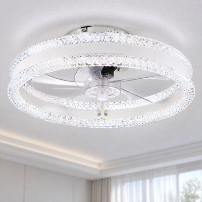 Ventilateur de plafond moderne en cristal 20 pouces avec lumière et télécommande, conception encastrée