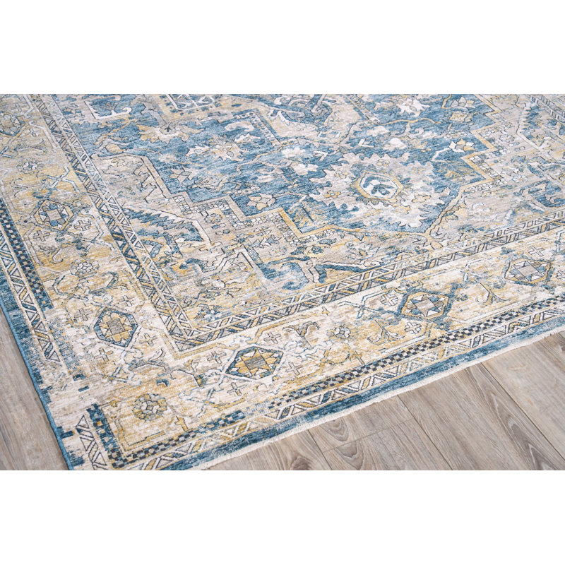Antique Loom Blue/Beige Polyester powerloom Area Rug, Rectangle 8' x 10'